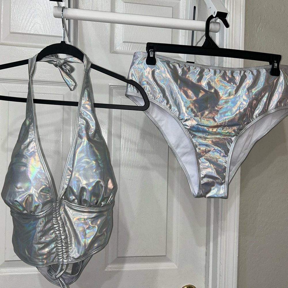 SHEIN Silver Holographic Bikini Set